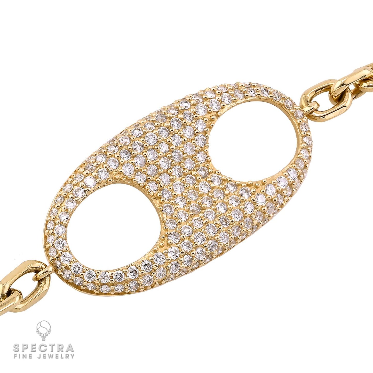14k Yellow Gold Pave Diamond Oval-Link Bracelet
