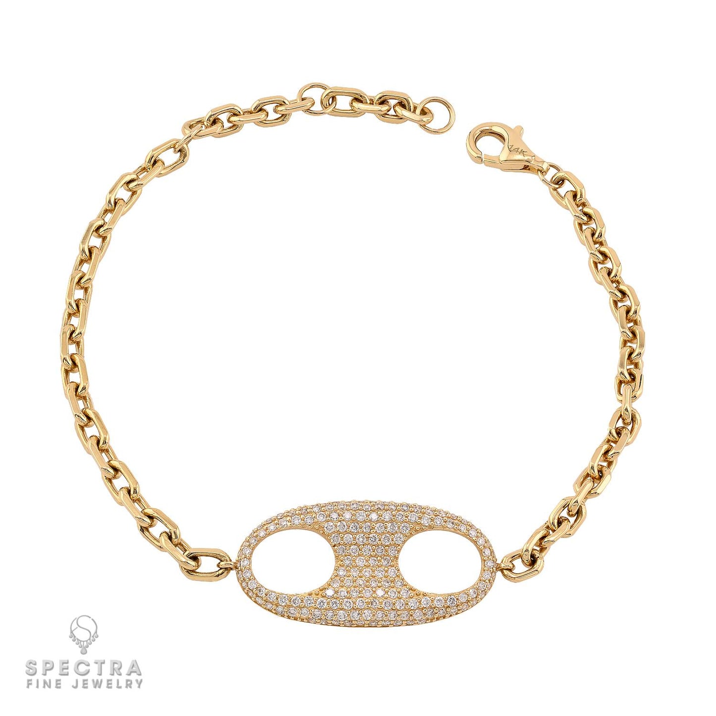 14k Yellow Gold Pave Diamond Oval-Link Bracelet