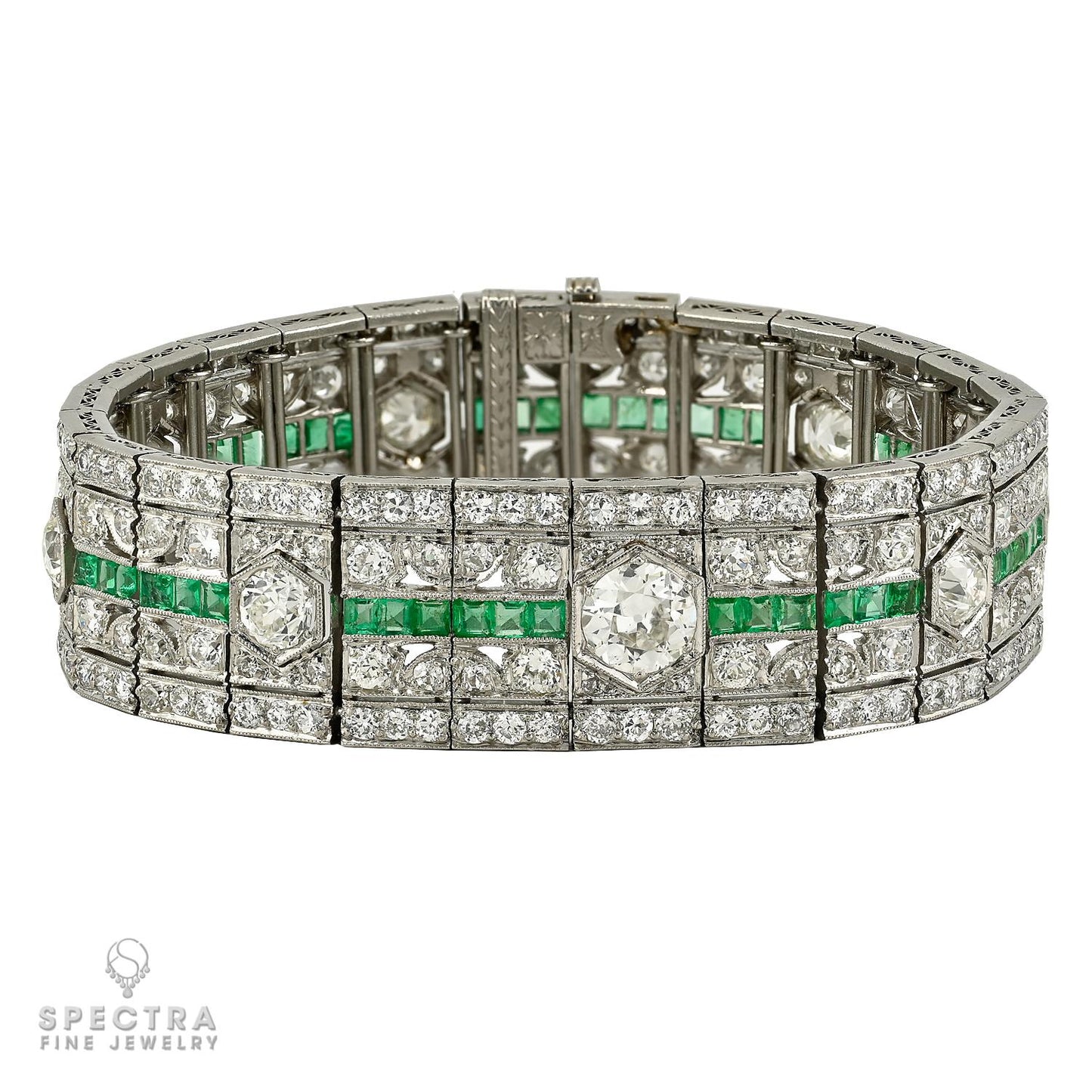 Art Deco Platinum Diamond & Emerald Bracelet
