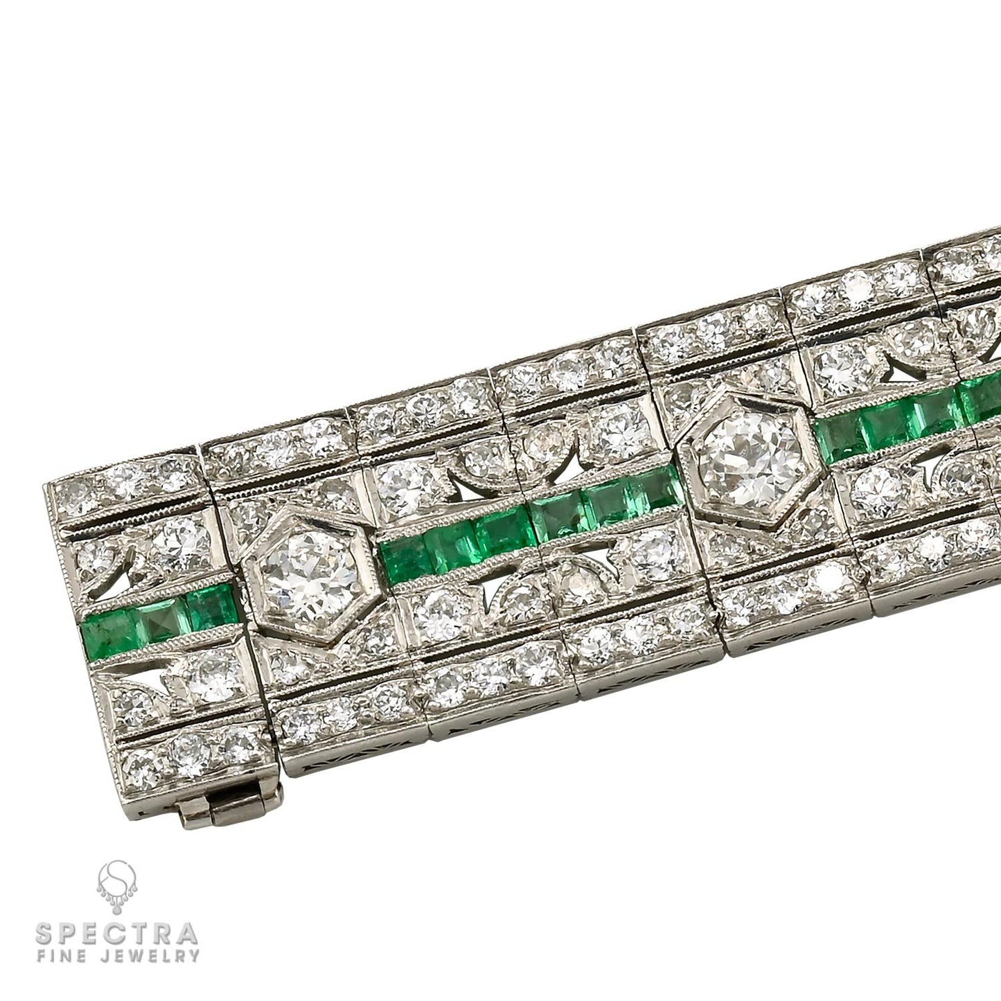Art Deco Platinum Diamond & Emerald Bracelet