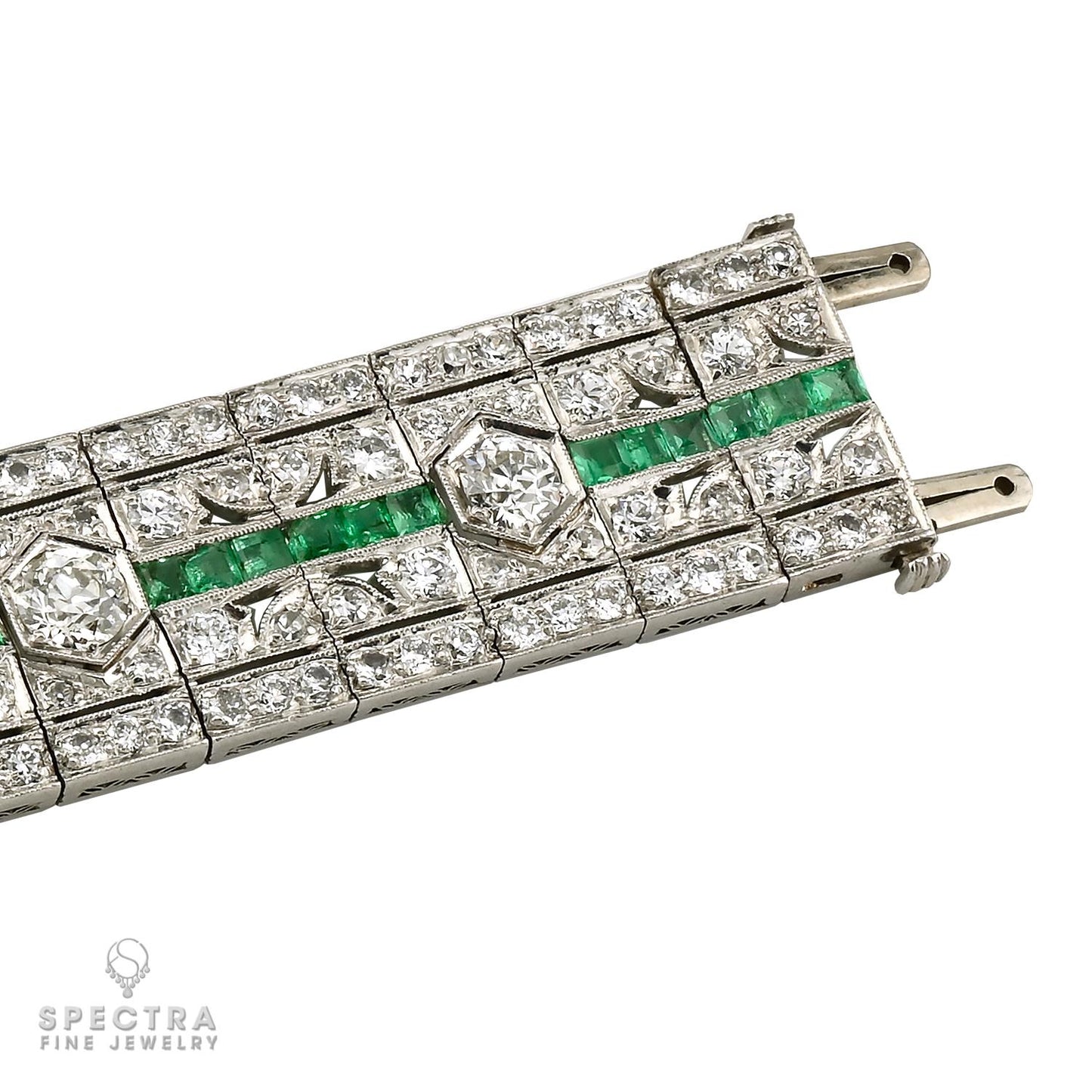 Art Deco Platinum Diamond & Emerald Bracelet