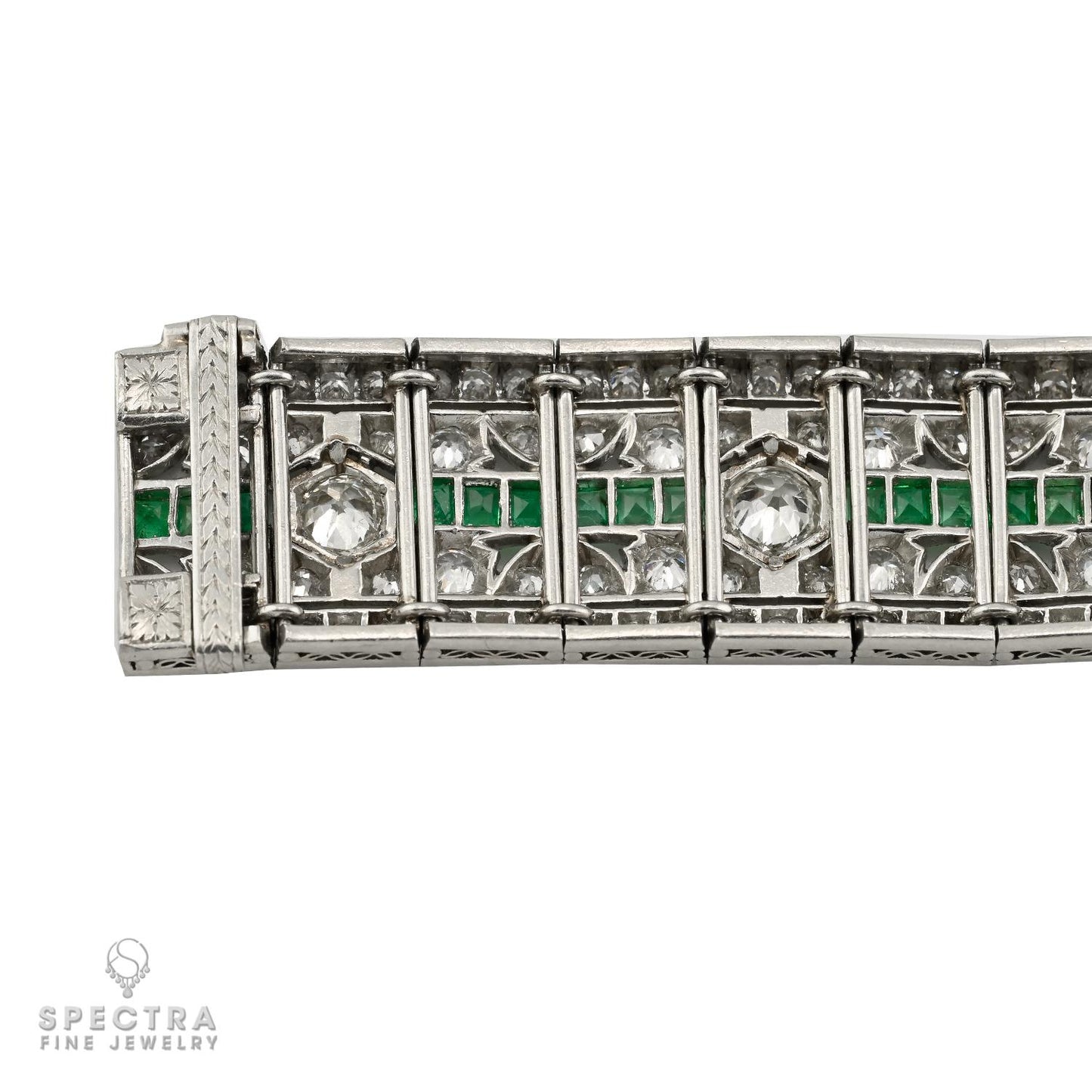 Art Deco Platinum Diamond & Emerald Bracelet