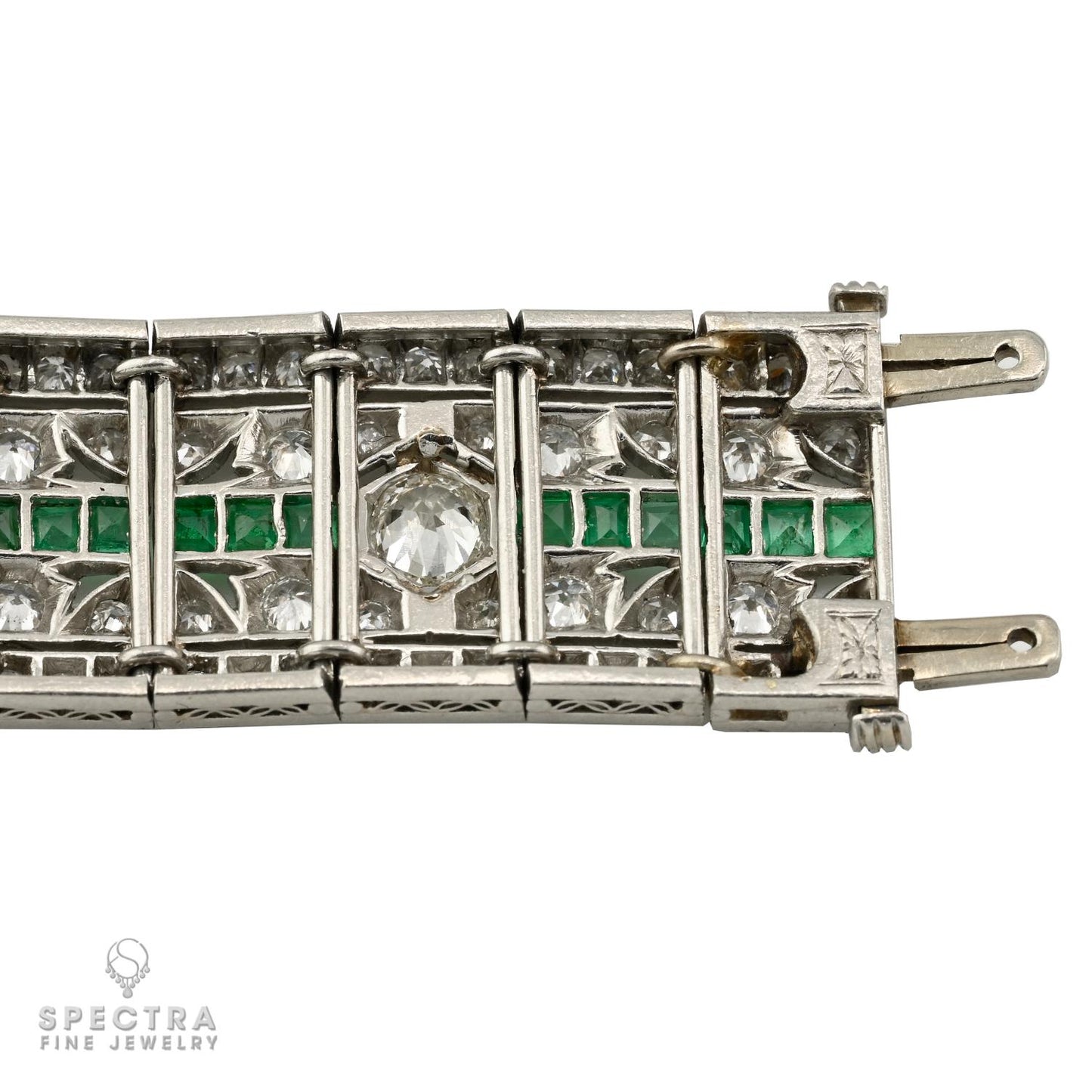 Art Deco Platinum Diamond & Emerald Bracelet