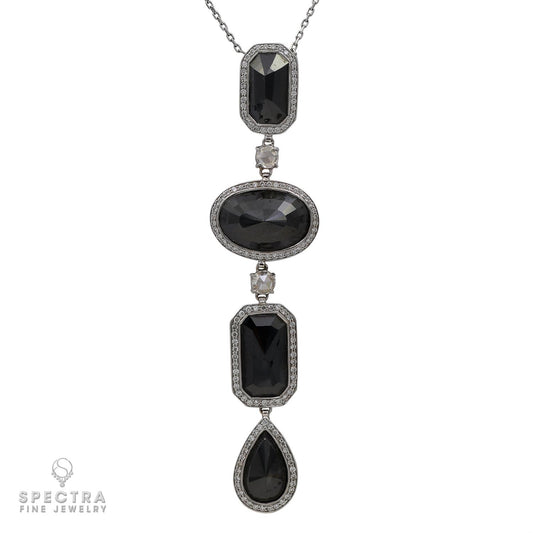 Spectra Fine Jewelry Black and White Diamond Pendant Platinum Necklace