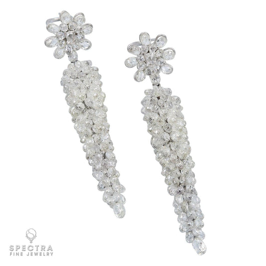 Briolette Diamond Cluster Fringe Long Drop Earrings