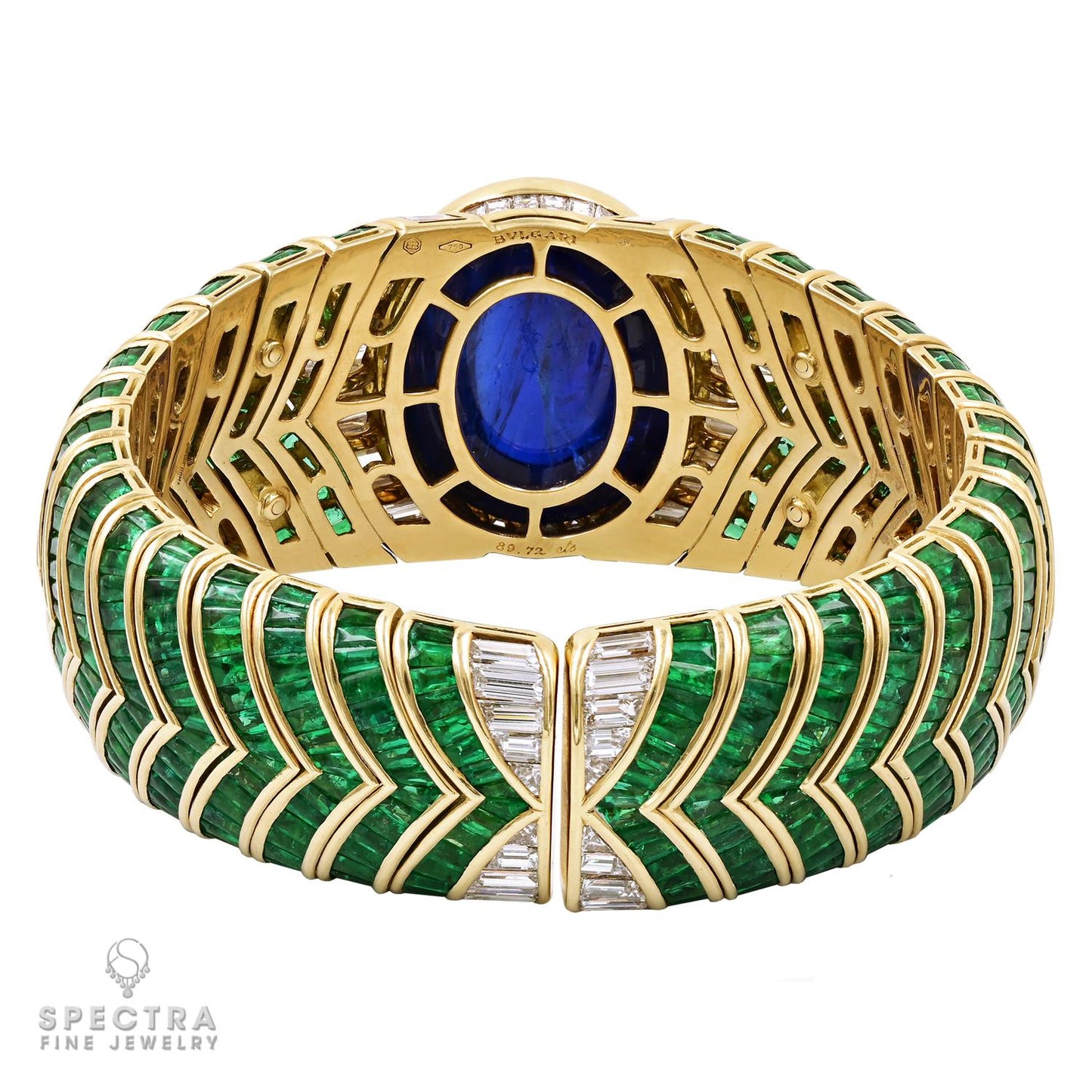 Bulgari 89.72 ct Sapphire, Emerald & Diamond Bangle in 18K Gold
