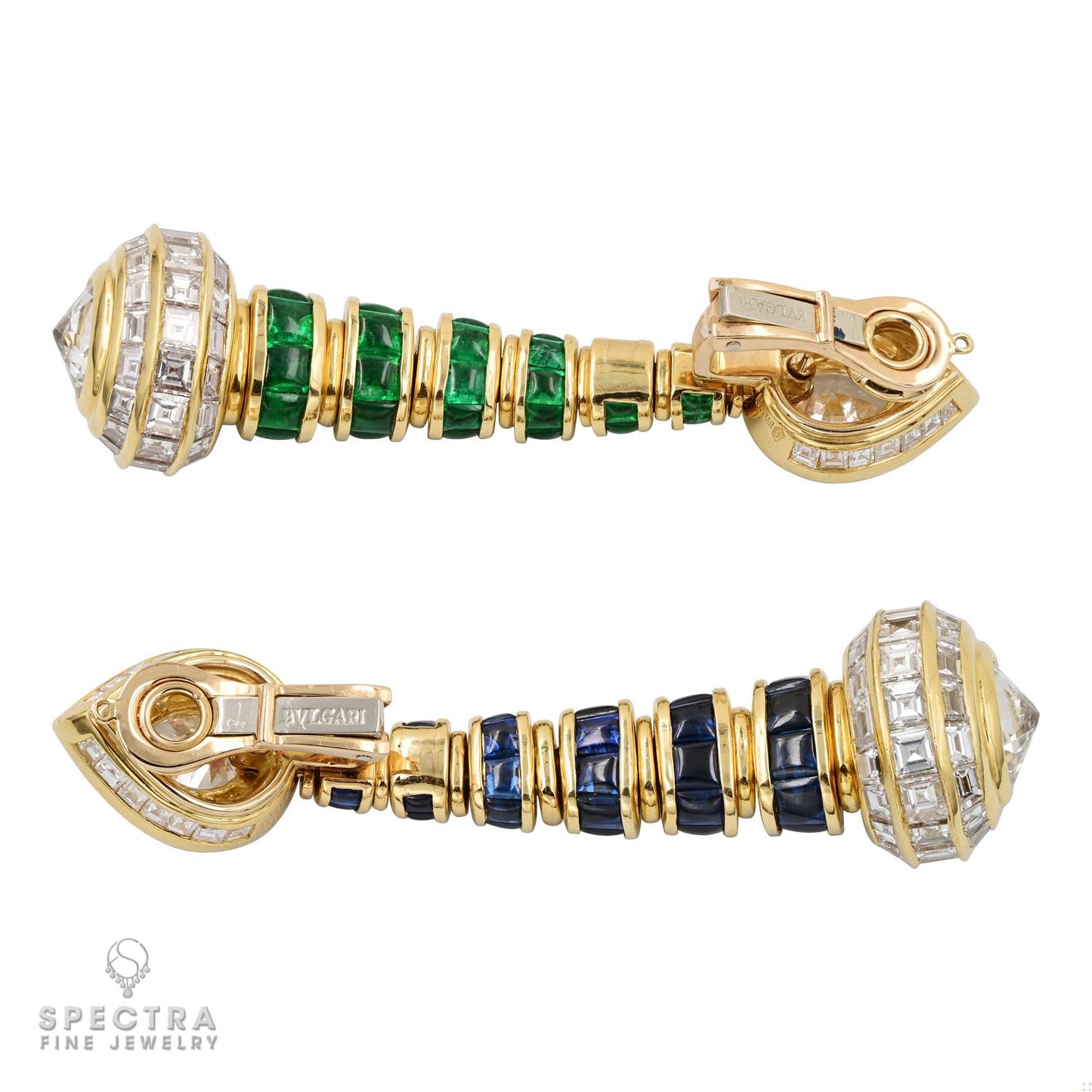Bulgari Diamond Emerald Sapphire Earrings