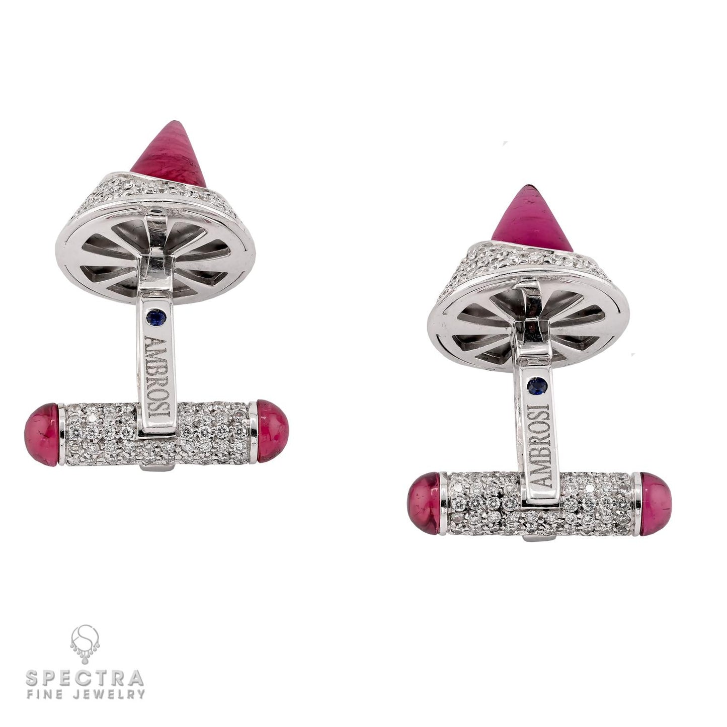 Ambrosi Diamond and Rubellite Cufflinks in 18K White Gold