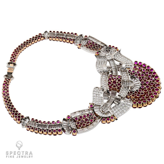 Burma No Heat Ruby & Diamond Necklace in Platinum & 18K Gold