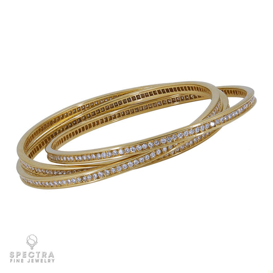 Signed Cartier Diamond 18K Gold Trinity Bracelet