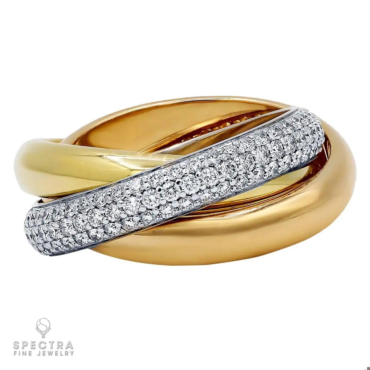 Cartier Diamond Three Tone 18K Gold Trinity Ring Medium Model
