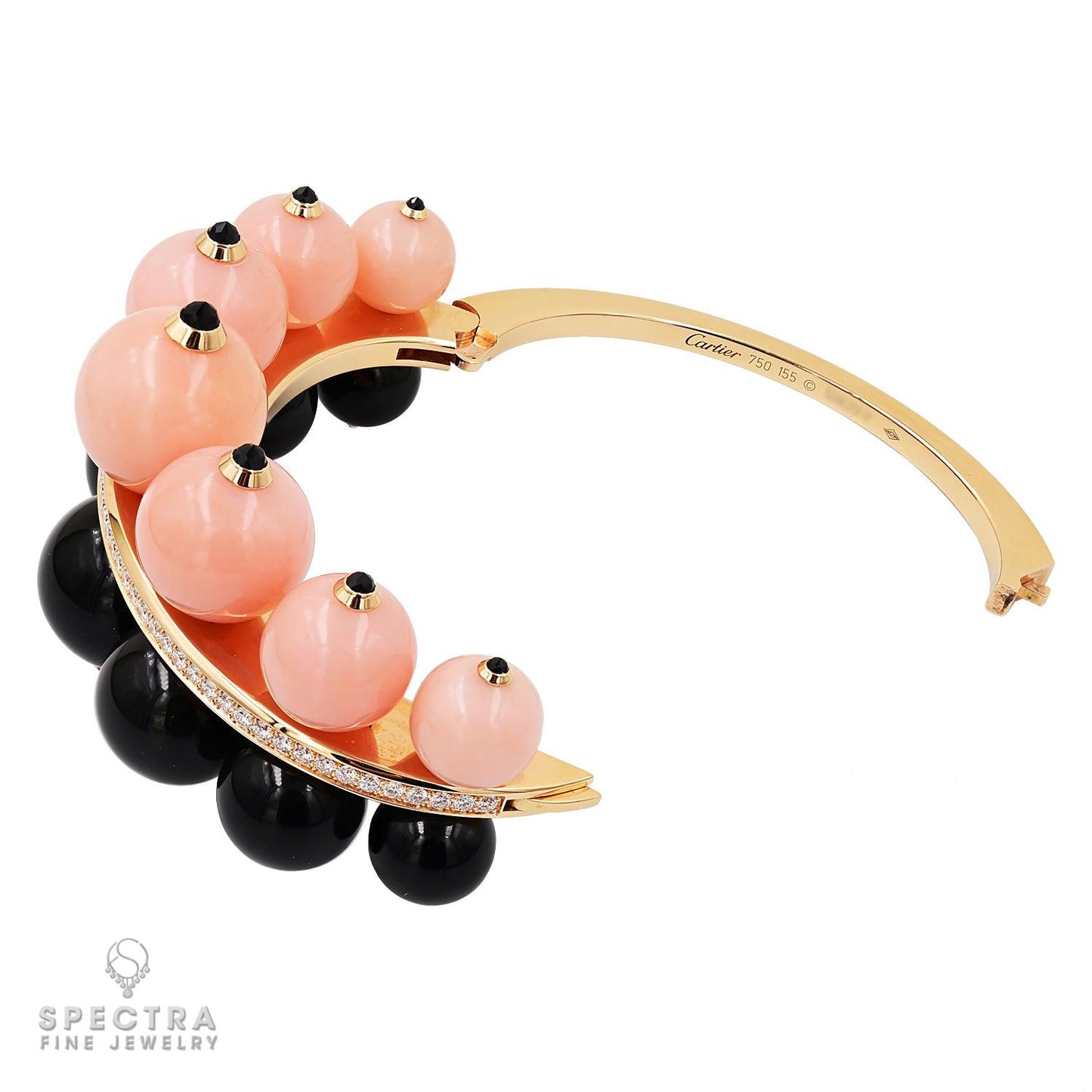 Cartier Pink Opal, Onyx, Diamond Bangle Bracelet