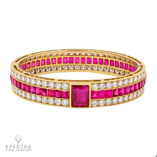 Cartier 4.72 ct Unheated Burma Ruby & Diamond Bangle in 18K Gold – Signed