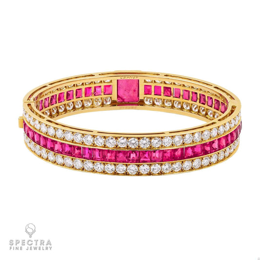 Cartier 4.72 ct Unheated Burma Ruby & Diamond Bangle in 18K Gold – Signed