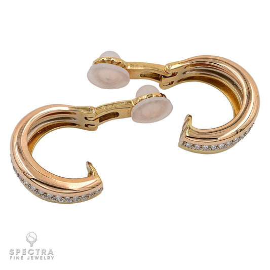Cartier Trinity Vintage Diamond Pavé Fluted Half Hoop Earrings