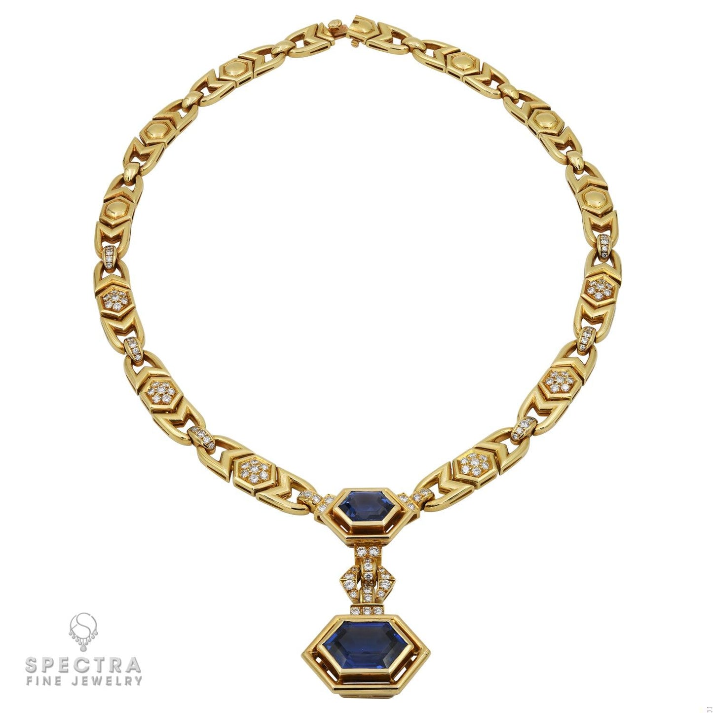 Cartier Vintage Hex Sapphire Diamond Lariat Necklace