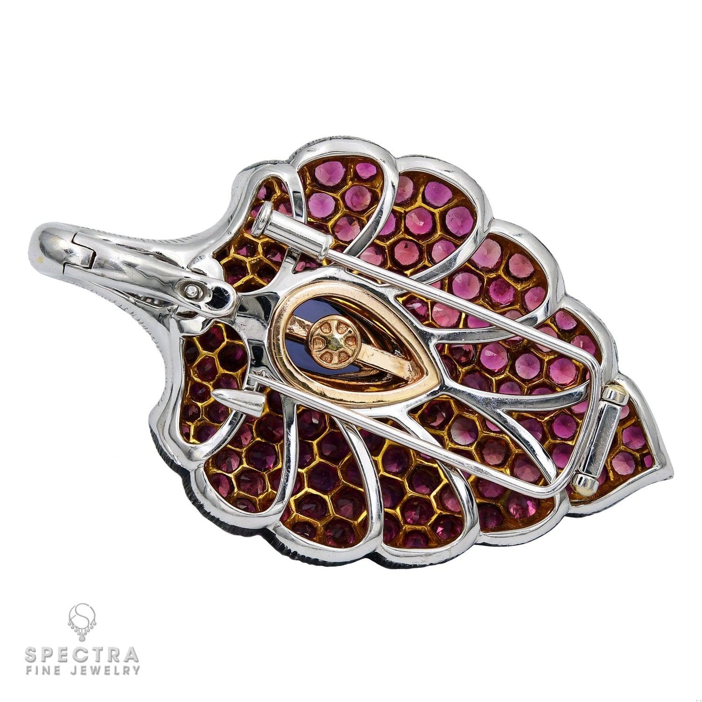 Chalcedony Pink Sapphire Jewelry Set: Brooch and Ear Clips in 18k Oxidized Gold