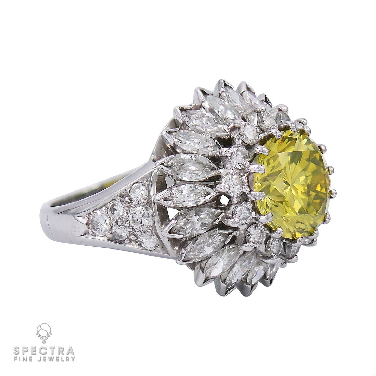 Contemporary 3.01ct Round Brilliant Yellow Diamond Halo Cocktail Engagement Ring