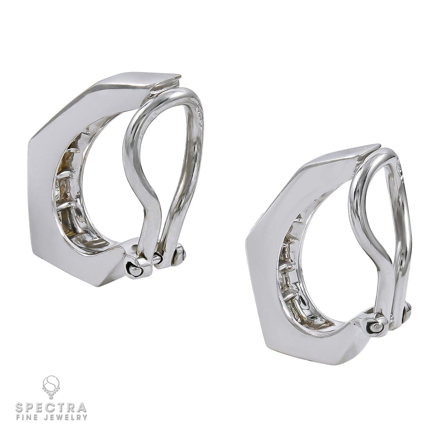 Contemporary Caret Diamond Huggie Half Hoop Earrings