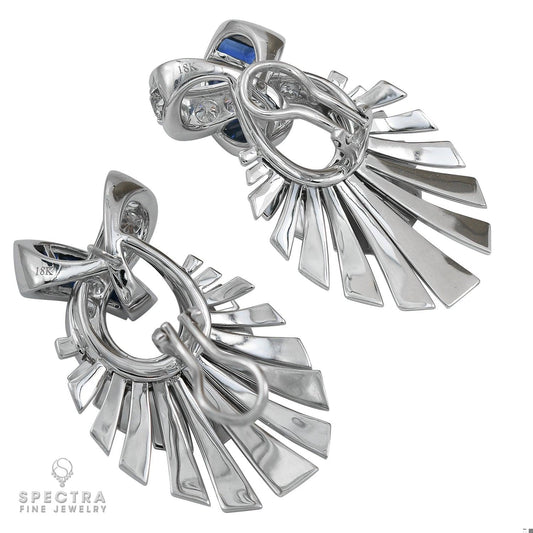 Contemporary Deco Revival Diamond Sapphire Fan Earrings