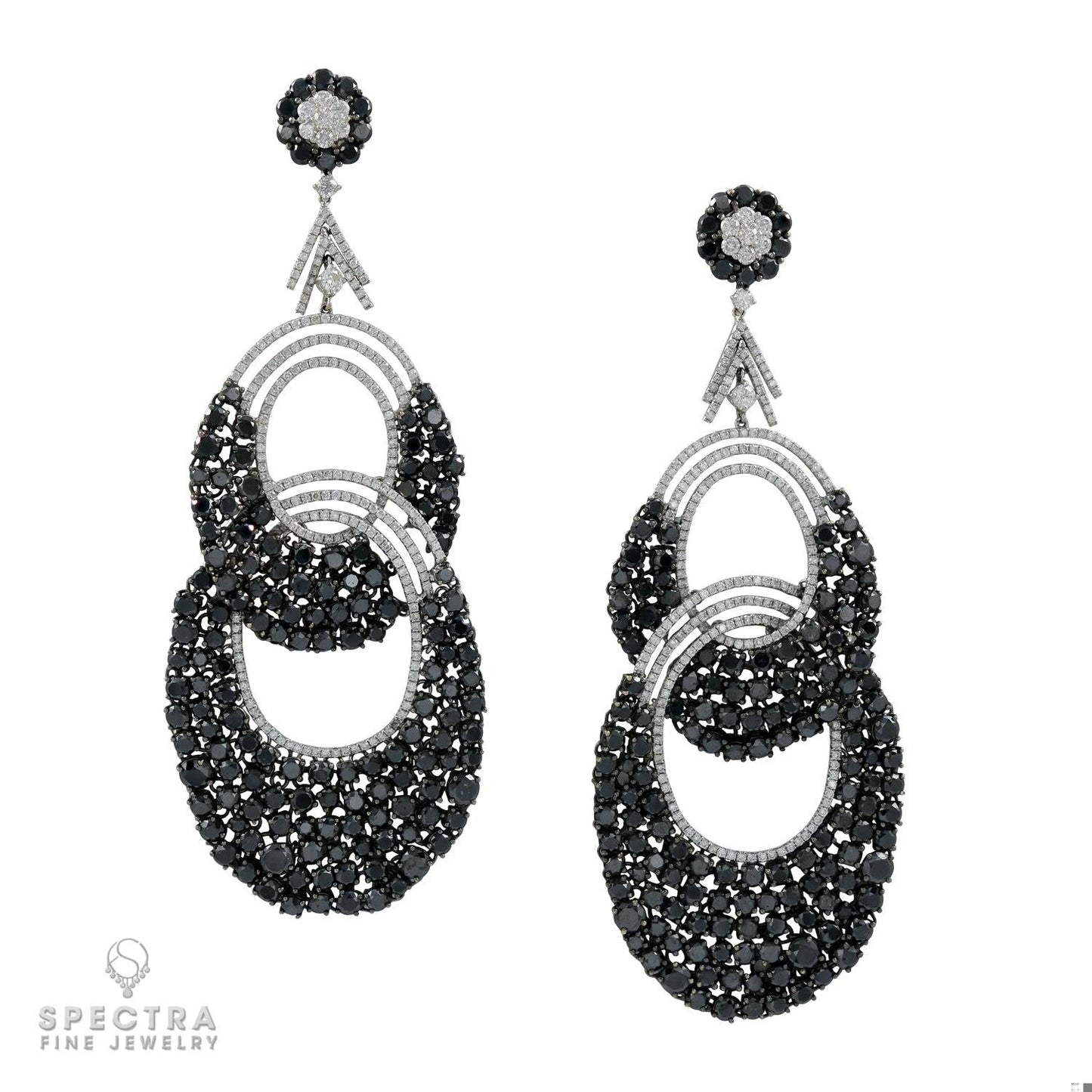Contemporary Diamond Double Hoop Chandelier Drop Earrings