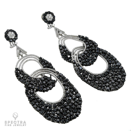 Contemporary Diamond Double Hoop Chandelier Drop Earrings
