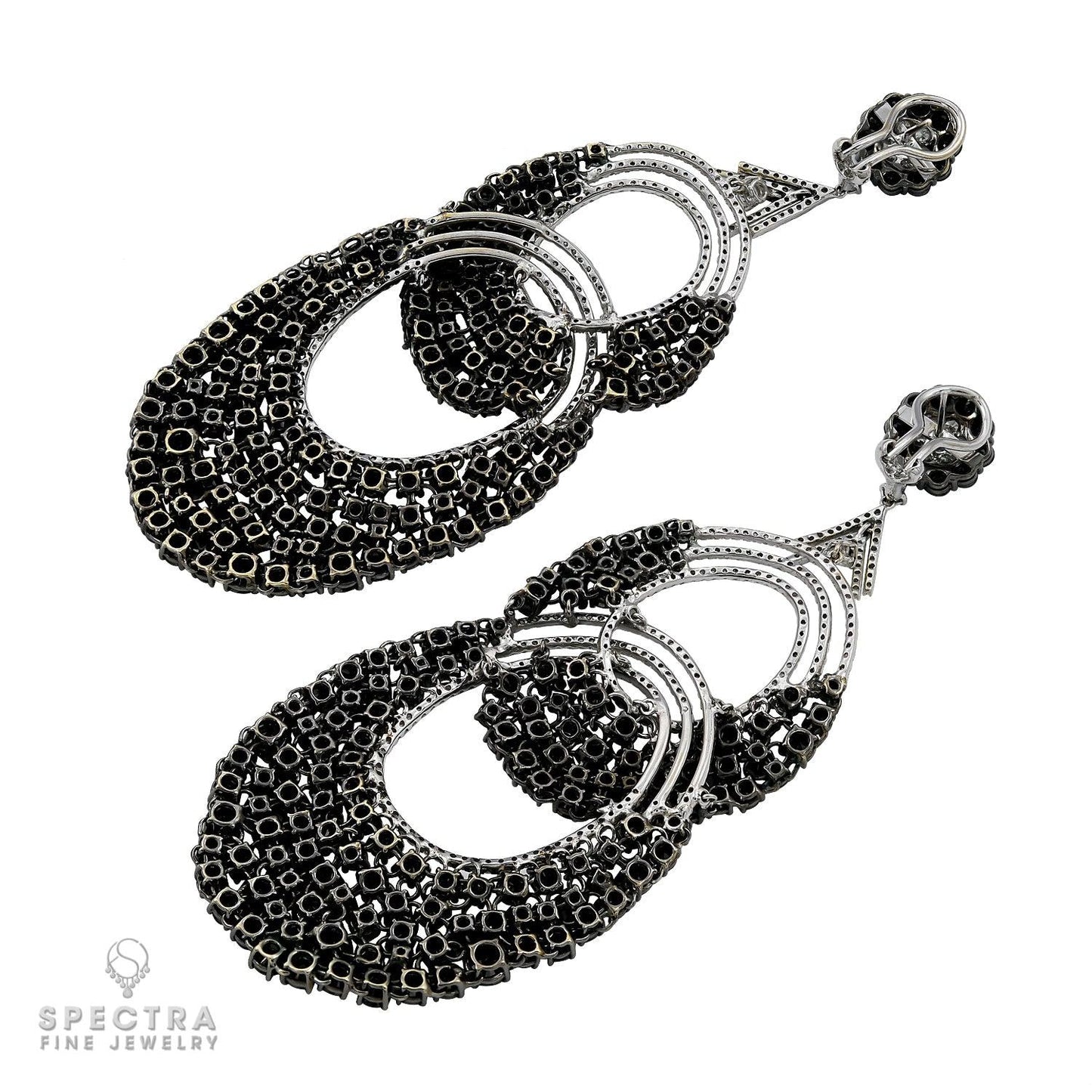 Contemporary Diamond Double Hoop Chandelier Drop Earrings