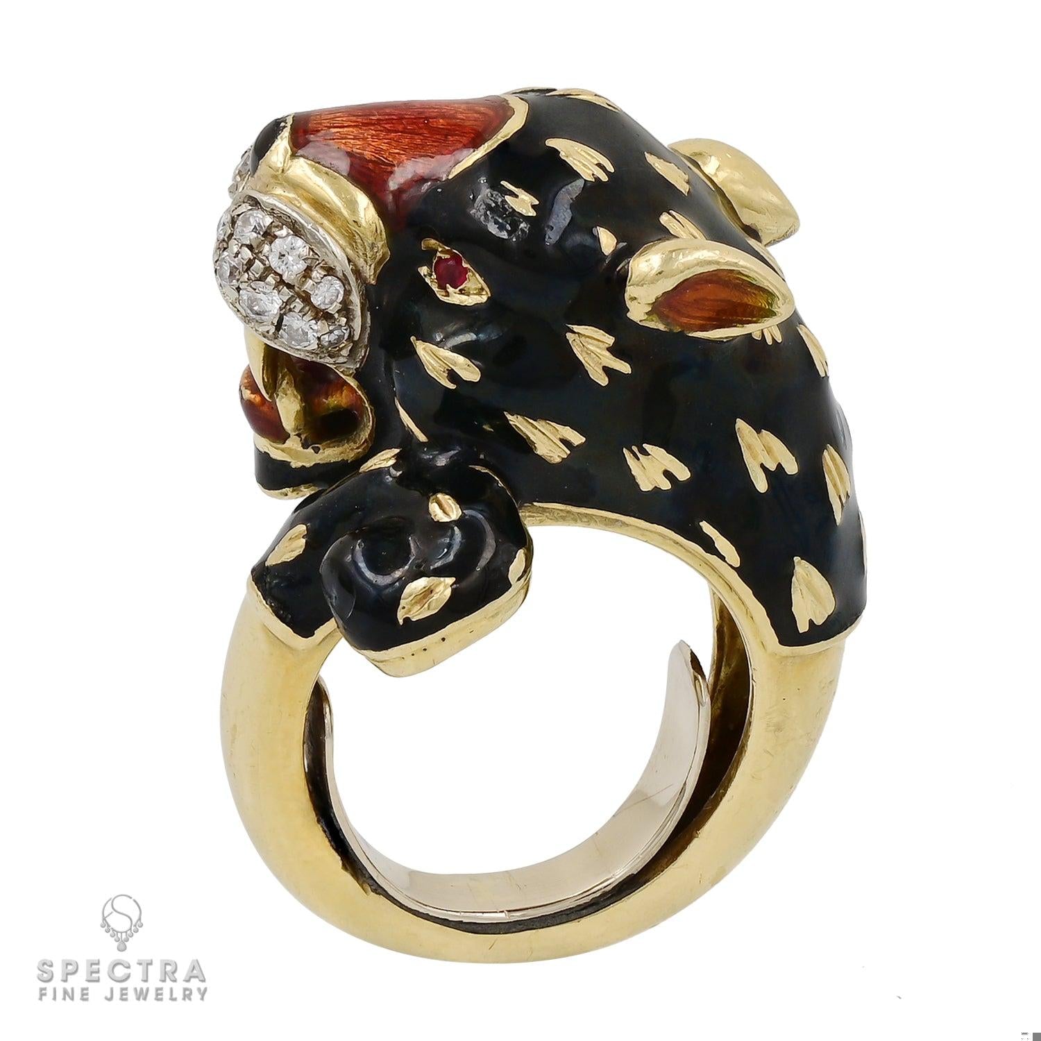 Contemporary Diamond Enamel Figural Leopard Ring