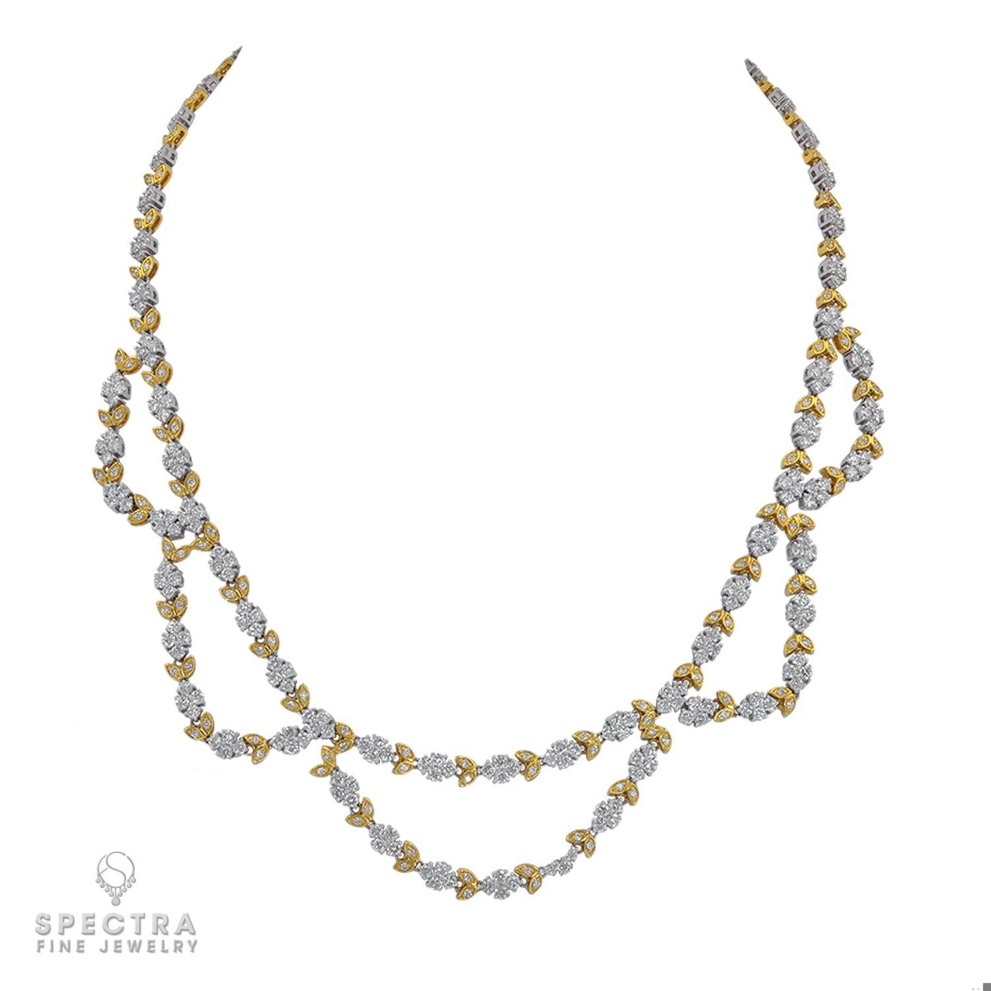 Contemporary Diamond Two Tone Gold Festoon Bib Necklace