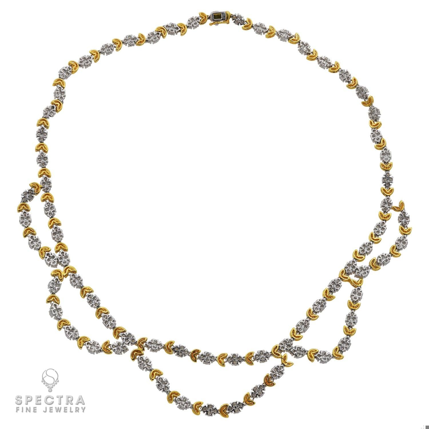 Contemporary Diamond Two Tone Gold Festoon Bib Necklace