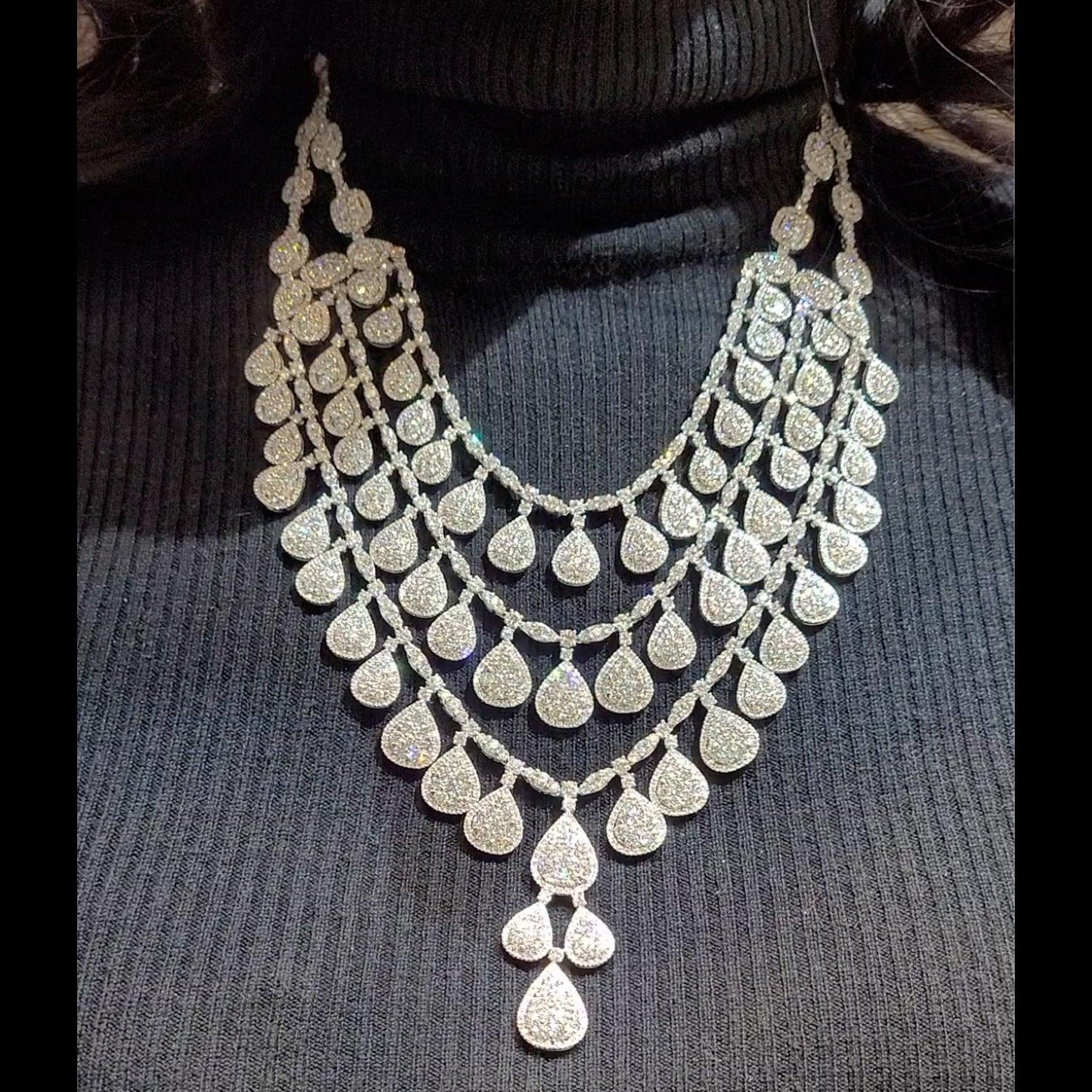 Contemporary Diamond Passementerie Three-Tier Tassell Necklace