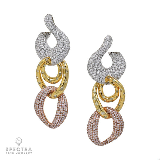 Contemporary Diamond Pave Chain Link Necklace Earrings Demi Parure Suite