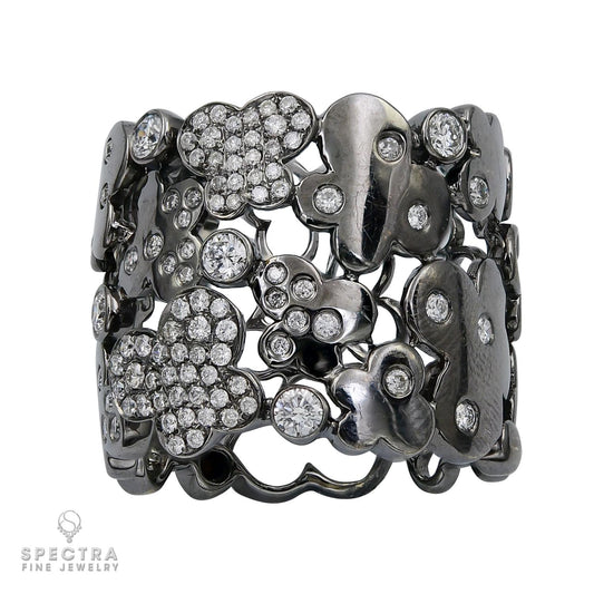 Contemporary Diamond Pave Filigree Wide Band Dinner Ring