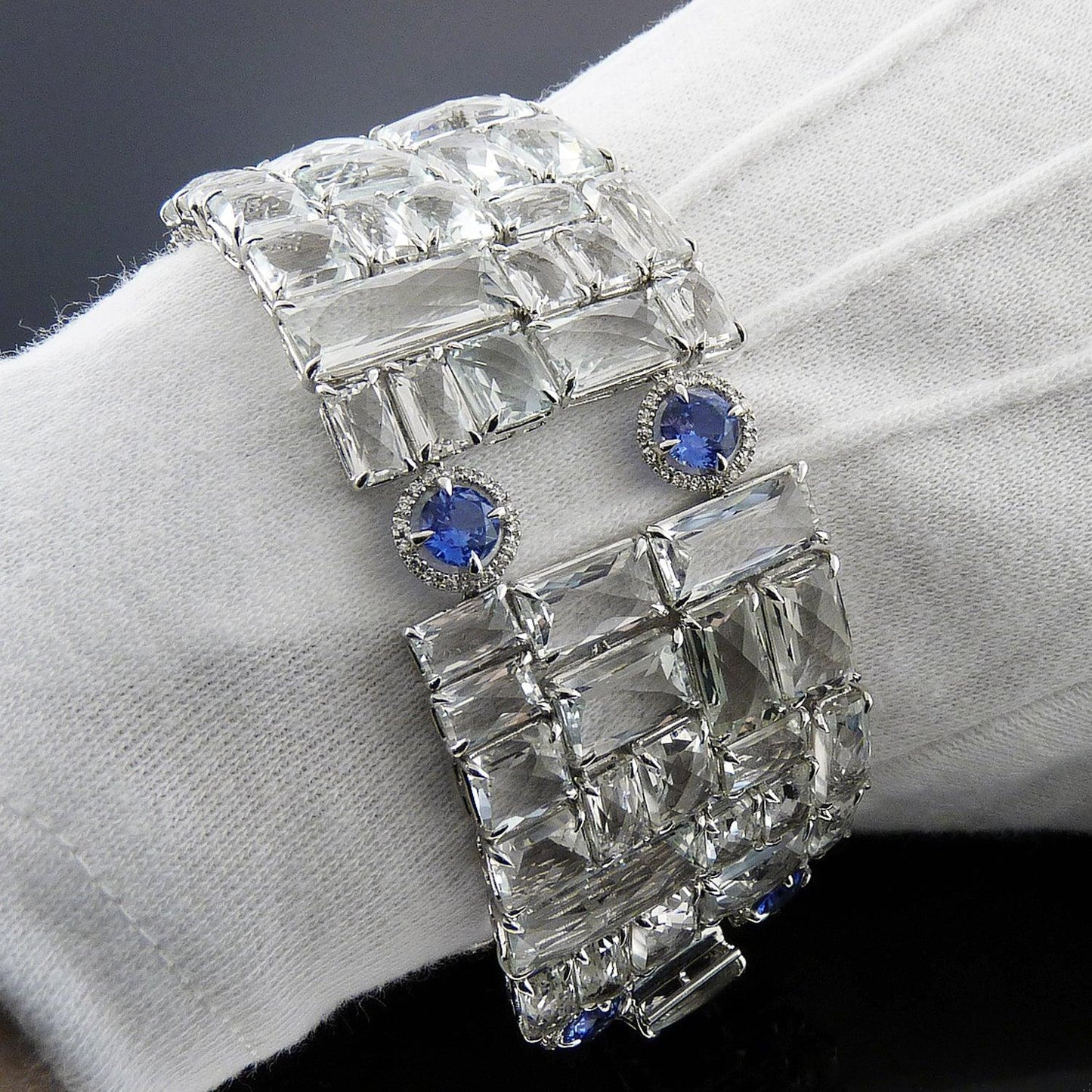 Contemporary Diamond Sapphire Topaz Articulated Bracelet