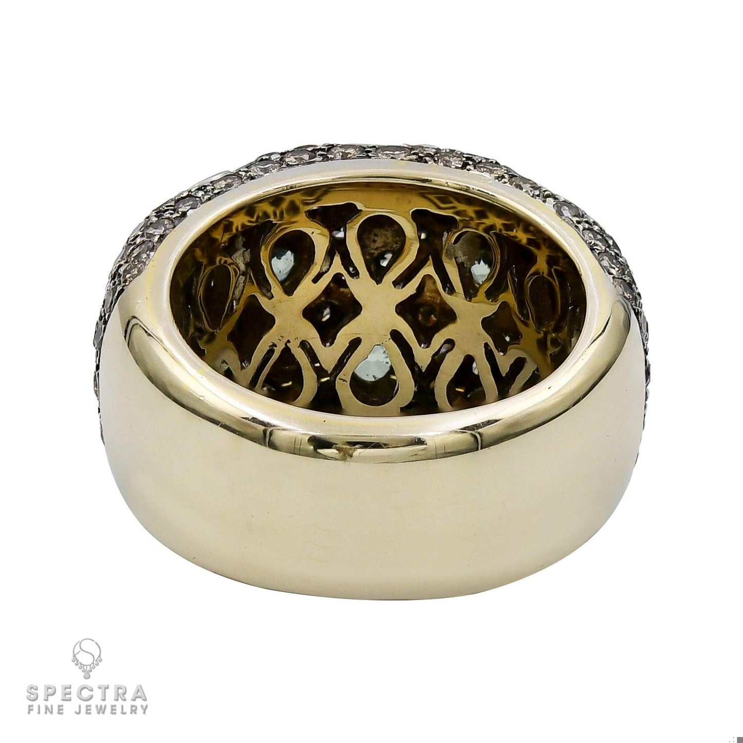 Contemporary Green Diamond Pave Cocktail Bombe Ring