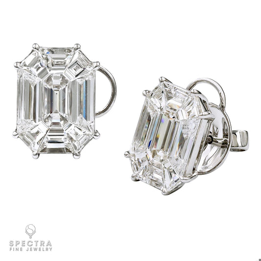 Contemporary Mixed Step Cut Diamond Stud Earrings