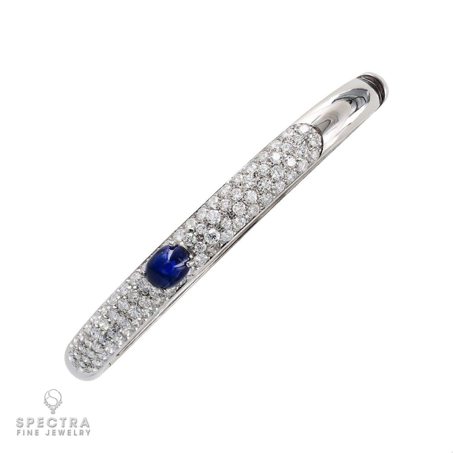 Contemporary Oval Sapphire Diamond Pave Bombe Bangle Bracelet