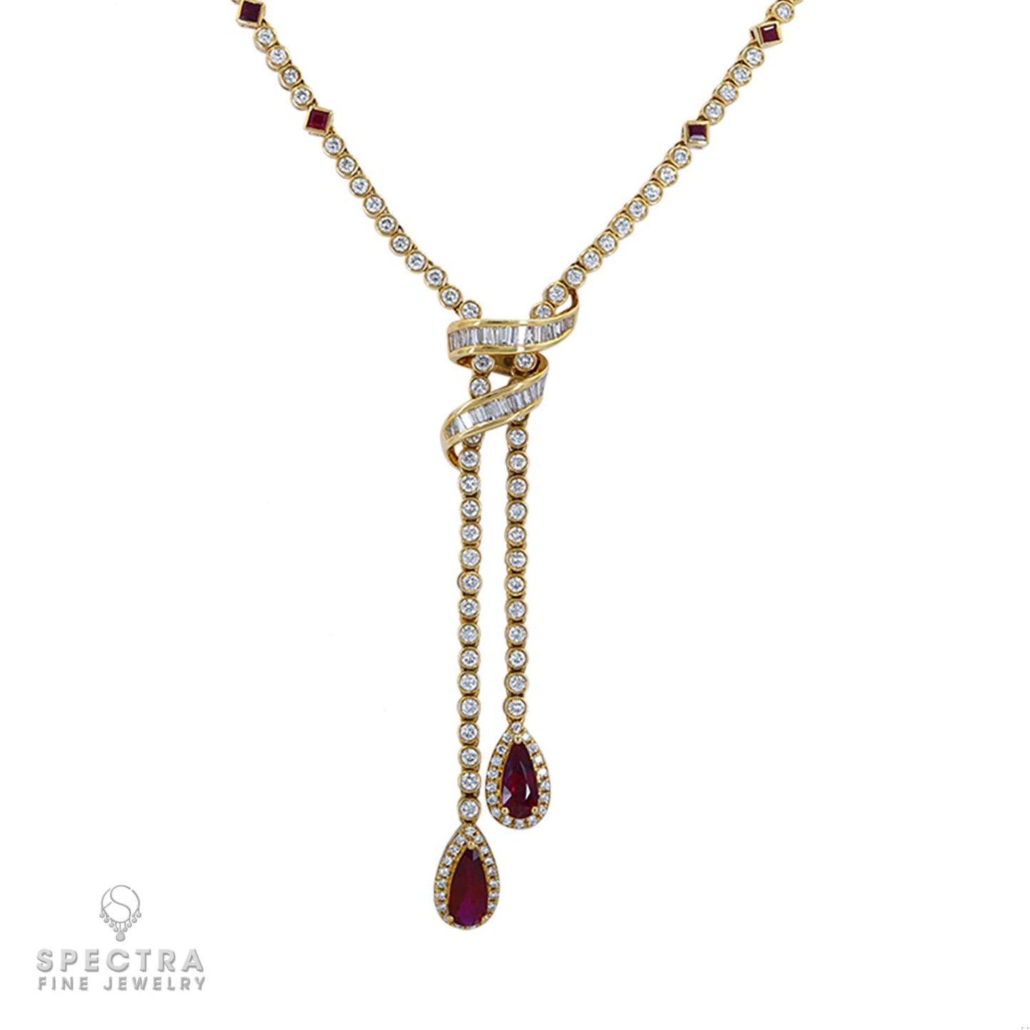 Contemporary Ruby Diamond Lavalier Drop Necklace