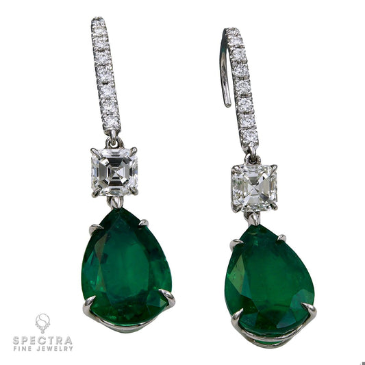 Zambian Emerald & Diamond Drop Earrings in 18K Gold – Estate Jewelry