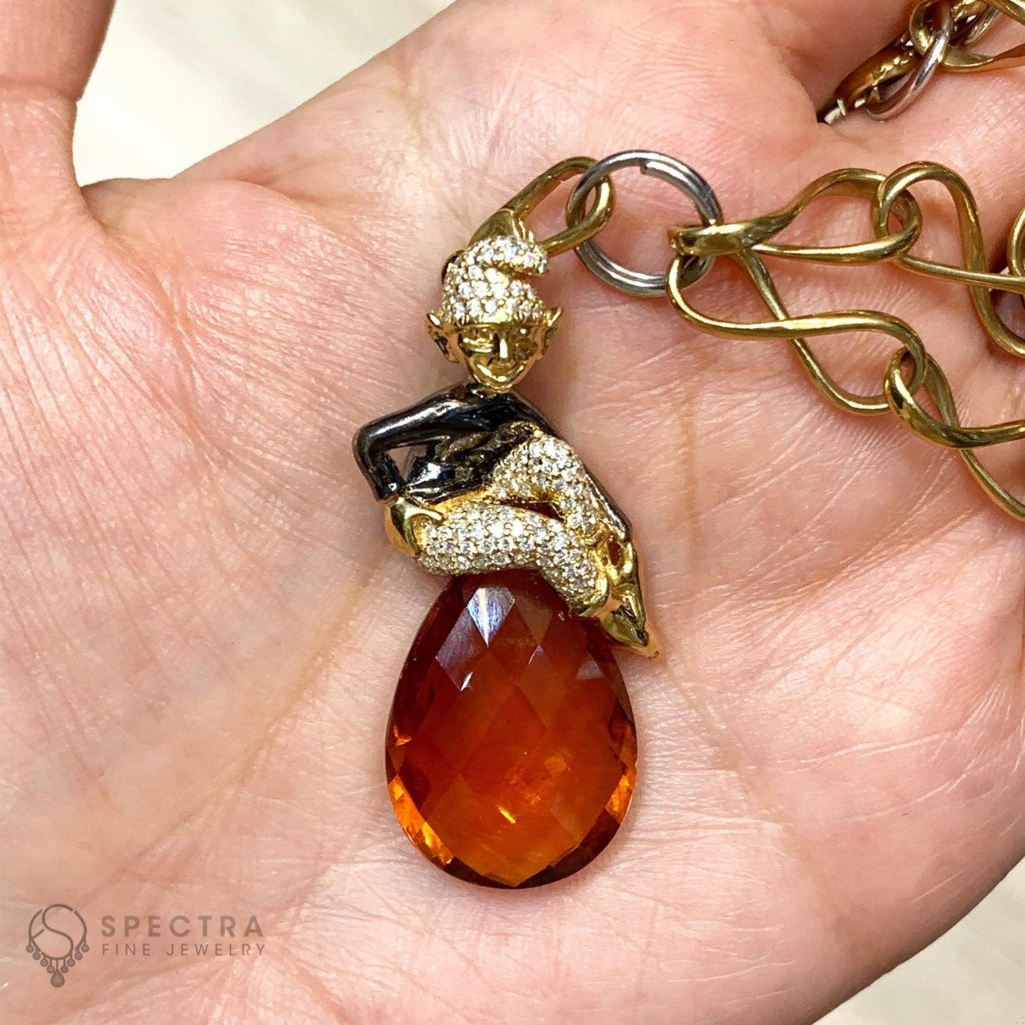 Crivelli Diamond Brown Topaz Elf Pendant Charm Necklace