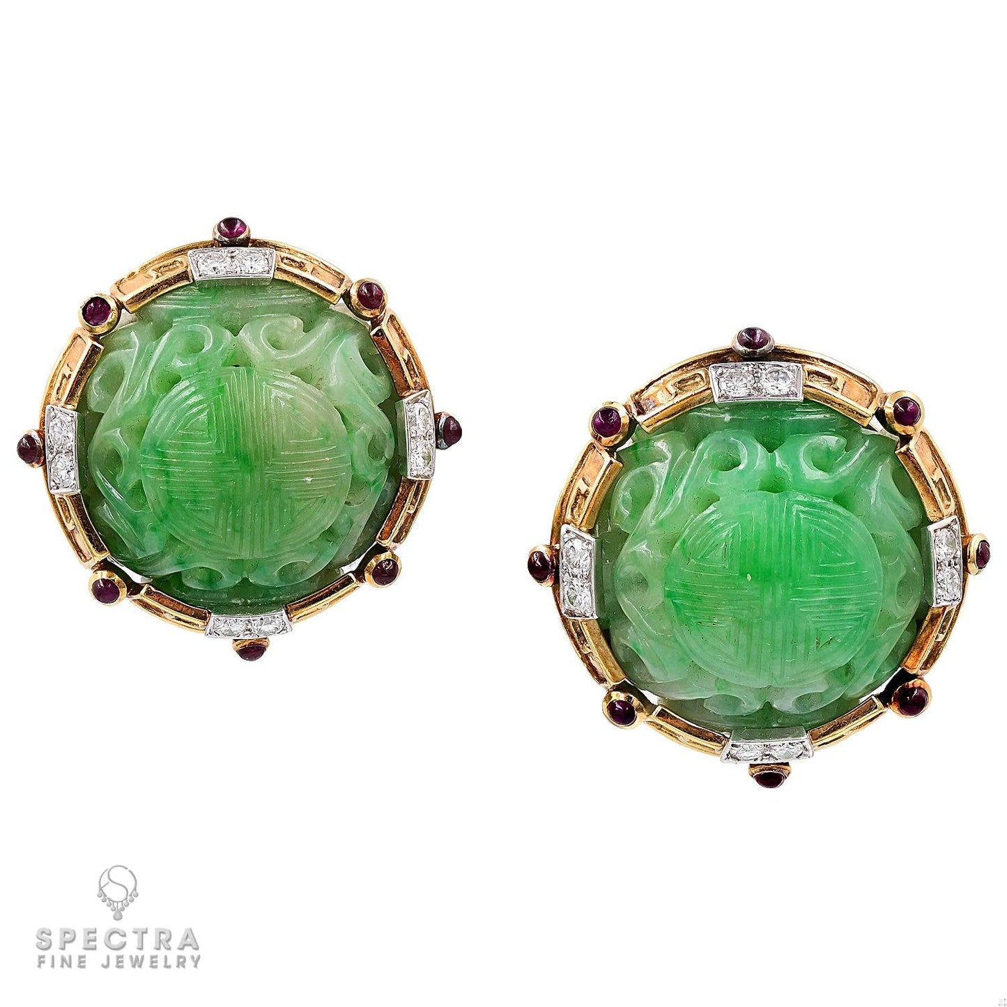 David Webb Ancient World Vintage Carved Jade Ear Clips