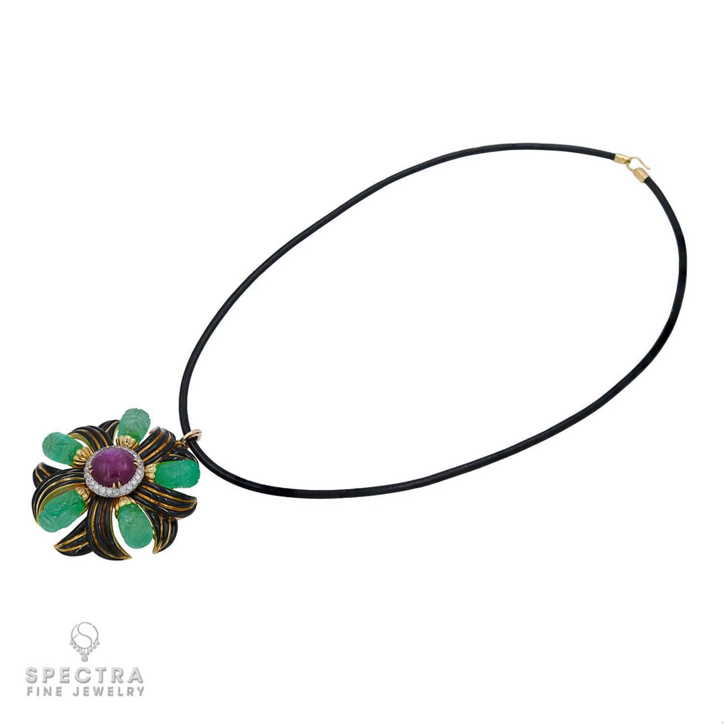 David Webb Burmese Ruby Colombian Emerald Convertible Brooch Pendant