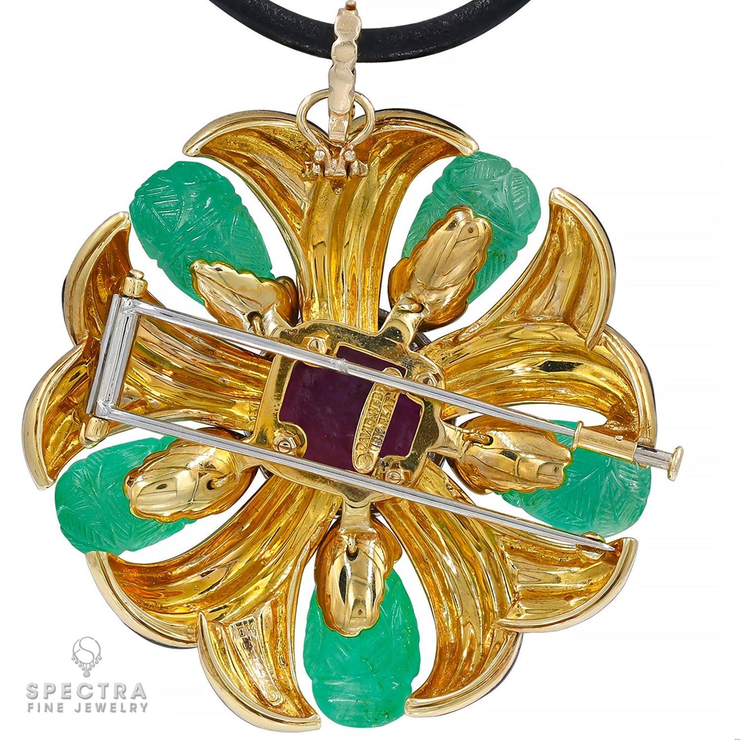 David Webb Burmese Ruby Colombian Emerald Convertible Brooch Pendant