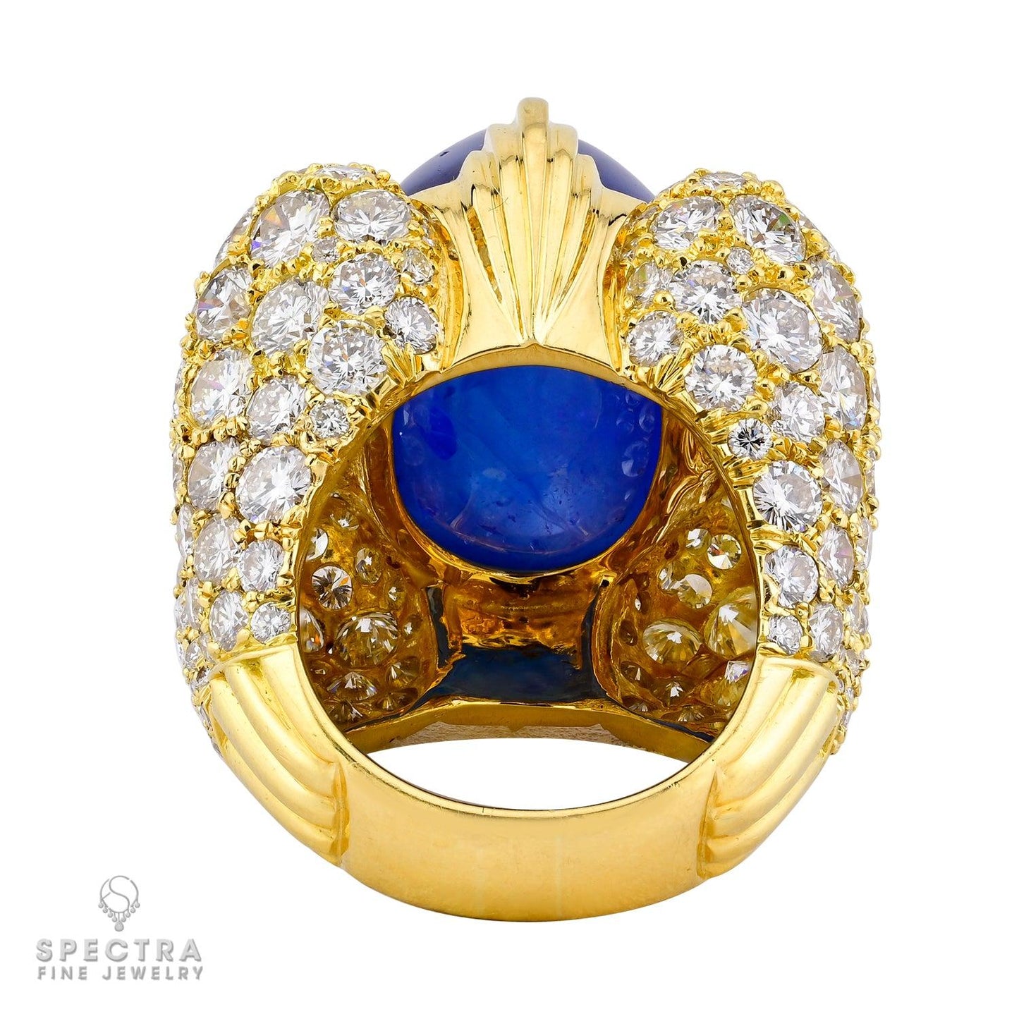 David Webb Cabochon Sapphire Diamond Gold Ring
