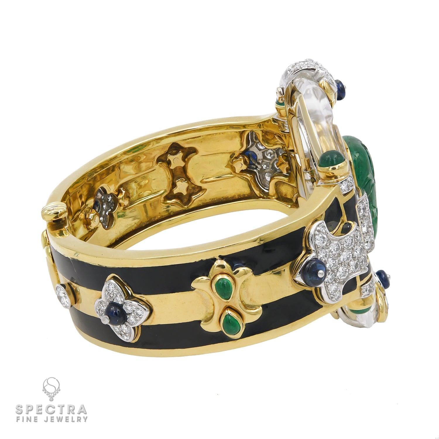 David Webb Cross River Emerald Diamond Bangle Bracelet