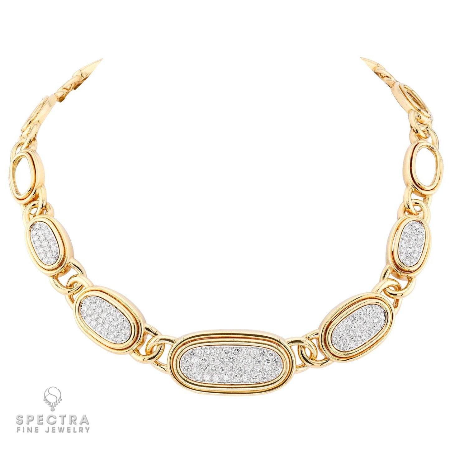 David Webb Diamond 18k YG Oval Link Necklace