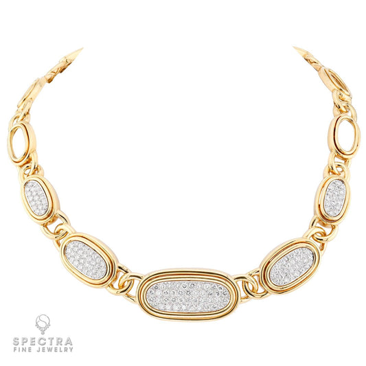 David Webb Diamond 18k YG Oval Link Necklace
