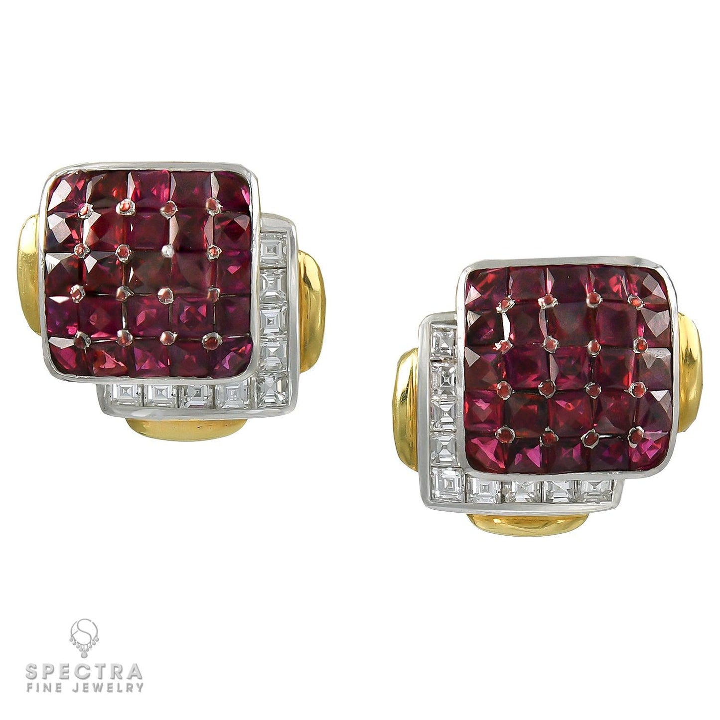 David Webb Inspired: Contemporary Ruby and Diamond Earrings