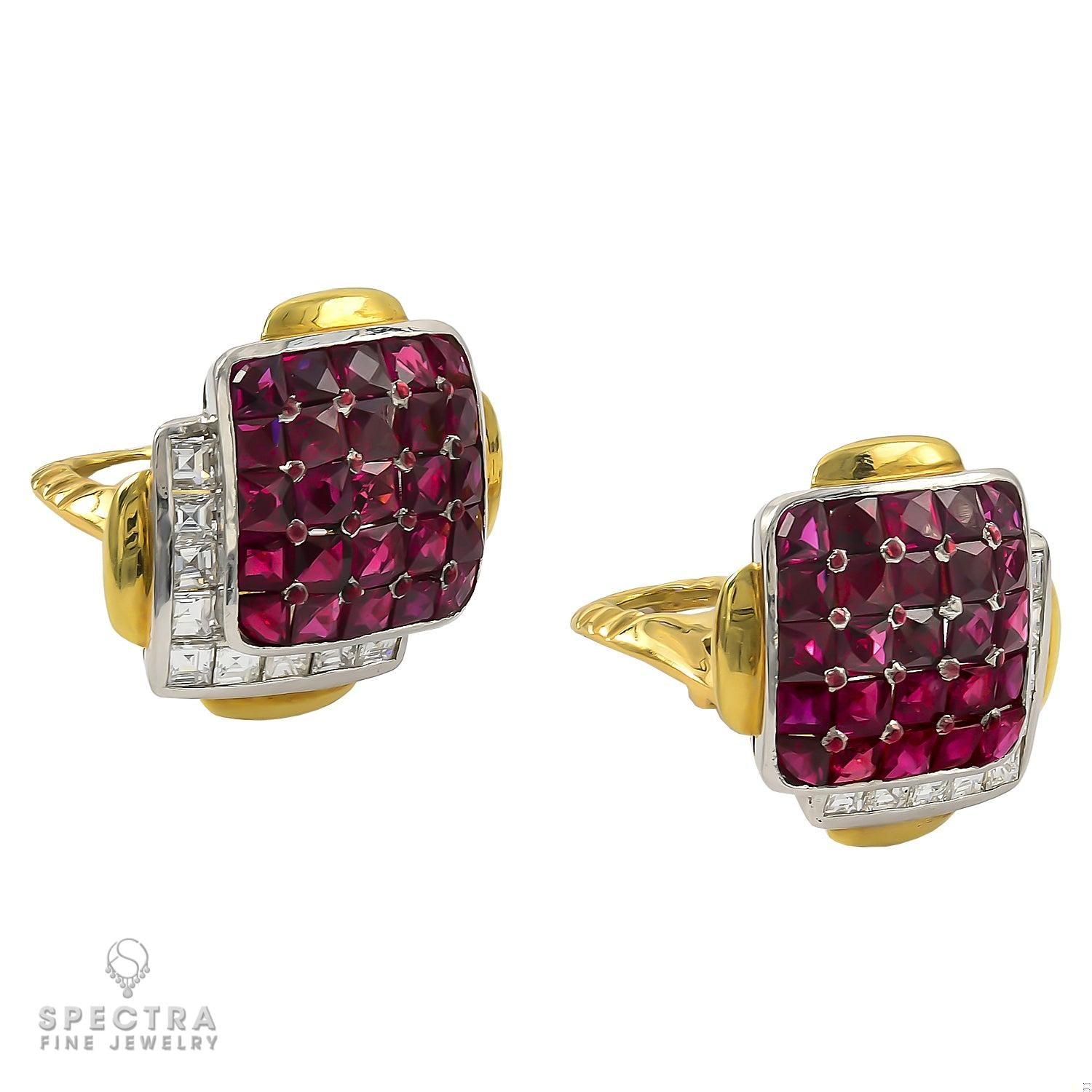 David Webb Inspired: Contemporary Ruby and Diamond Earrings