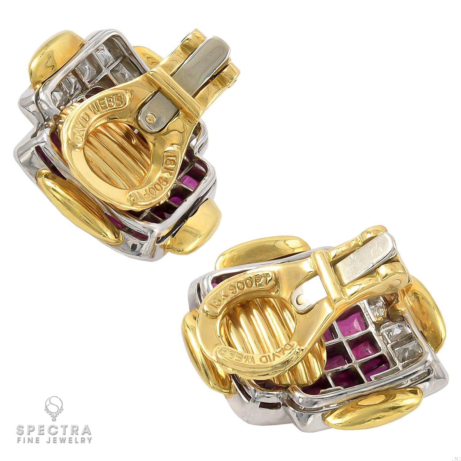 David Webb Inspired: Contemporary Ruby and Diamond Earrings